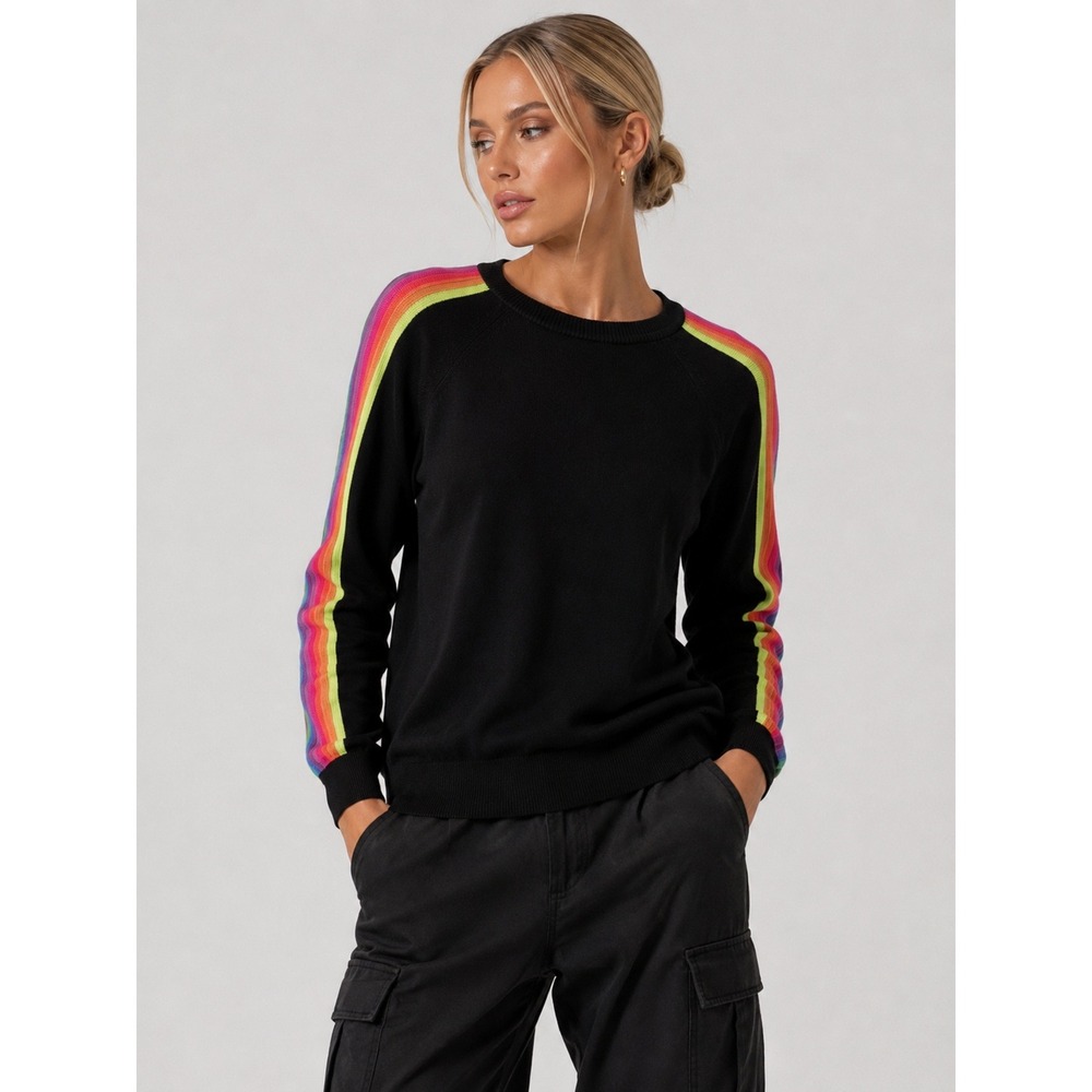 Whisper by Brodie Black Rainbow Knit Stripe‎ Cotton Silk Sweater S